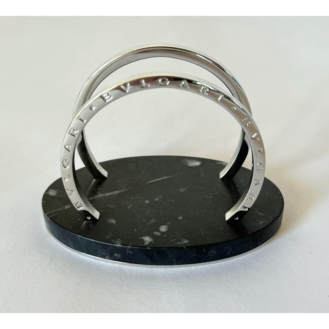 Bulgari desk letter holder with curved chrome metal arches and black marble base / made in Italy Original mark on the...