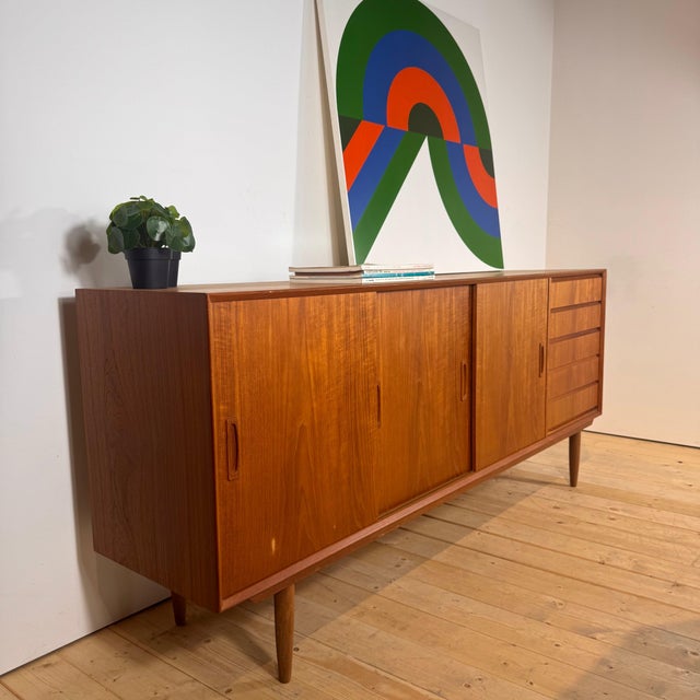 Danish Teak Credenza with Sliding Doors and Drawers, 1960s For Sale - Image 3 of 6