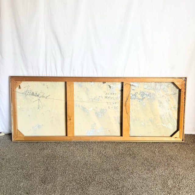 Vintage Abstract Oil Painting in Wood Frame With Gold Trim For Sale In Miami - Image 6 of 10