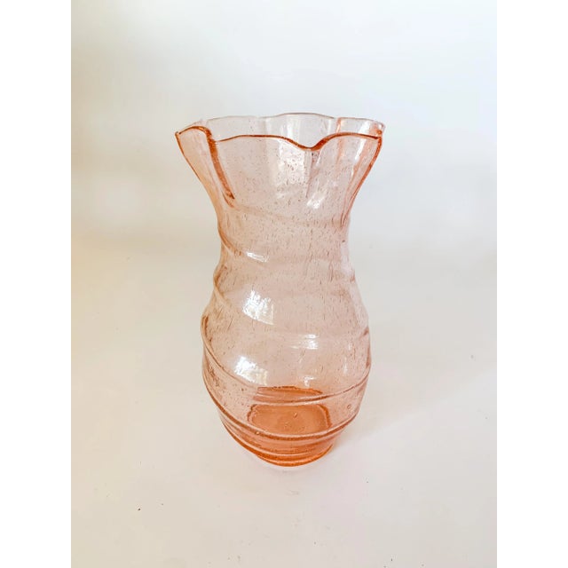 Pink Vintage Blush Pink Murano Bubble Ruffle Edge Hand Blown Glass Swirl Vase For Sale - Image 8 of 11