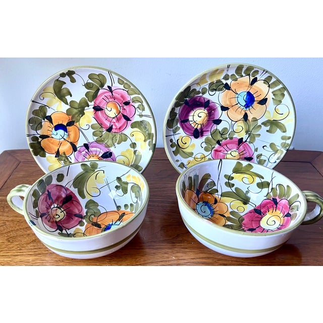 1960s Vintage Italian Faience Oversized Cups & Saucers-Set 2 For Sale - Image 5 of 5