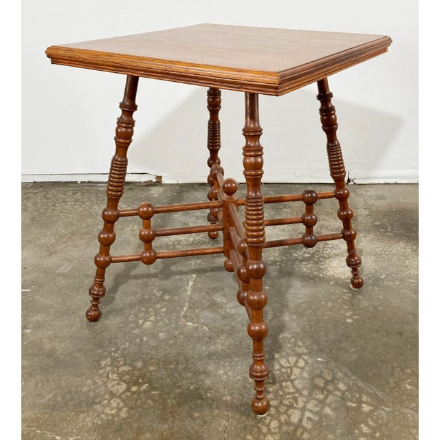 Antique Ornate Oak Wood Stick and Ball Accent Table For Sale - Image 4 of 8
