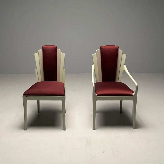 Gray Vladimir Kagan Mid-Century Modern, Six Eva Dining Chairs, Lacquer, Maroon Fabric For Sale - Image 8 of 12