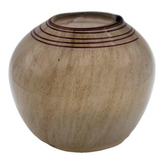 Late 20th Century Willem Heesen Contemporary Earth Toned Art Glass Vessel with Swirl Line Design For Sale