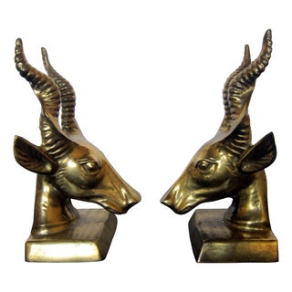 Brass Antelope Bookends - A Pair For Sale