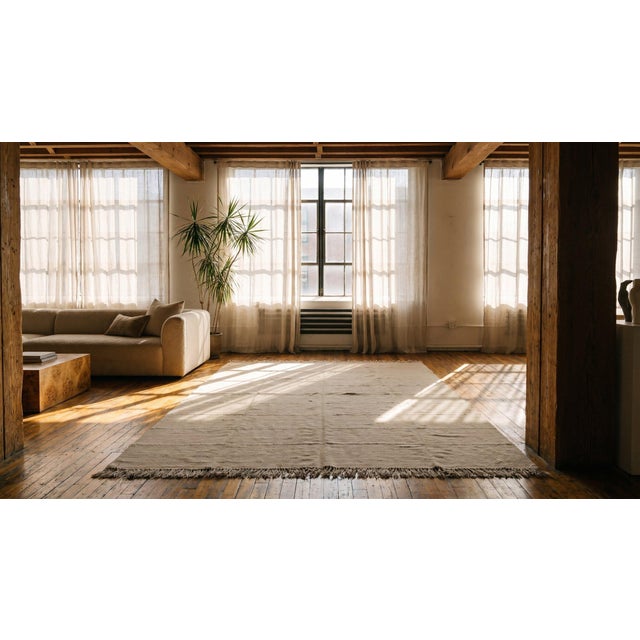 White 1940s White Cream Solid Tribal Antique Kilim n.w. Persian Rug 7'7" X 10'2" Flatweave Wool Carpet For Sale - Image 8 of 9