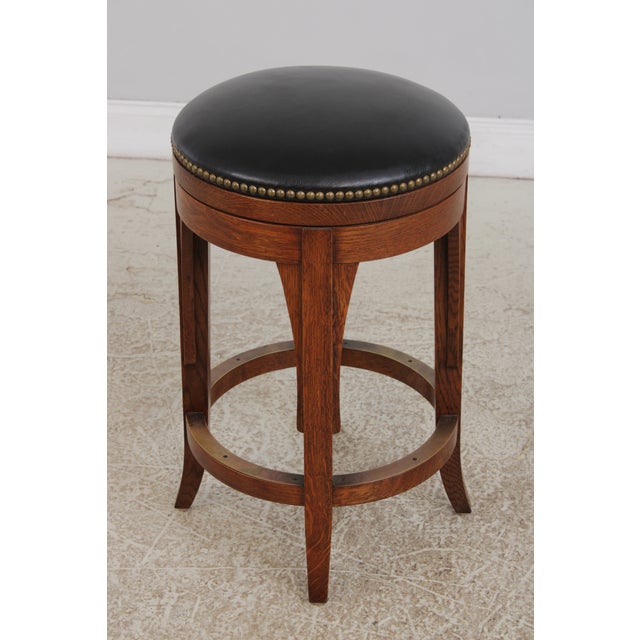 Stickley Set of 3 Stickley Mission Oak Counter Bar Stools For Sale - Image 4 of 14