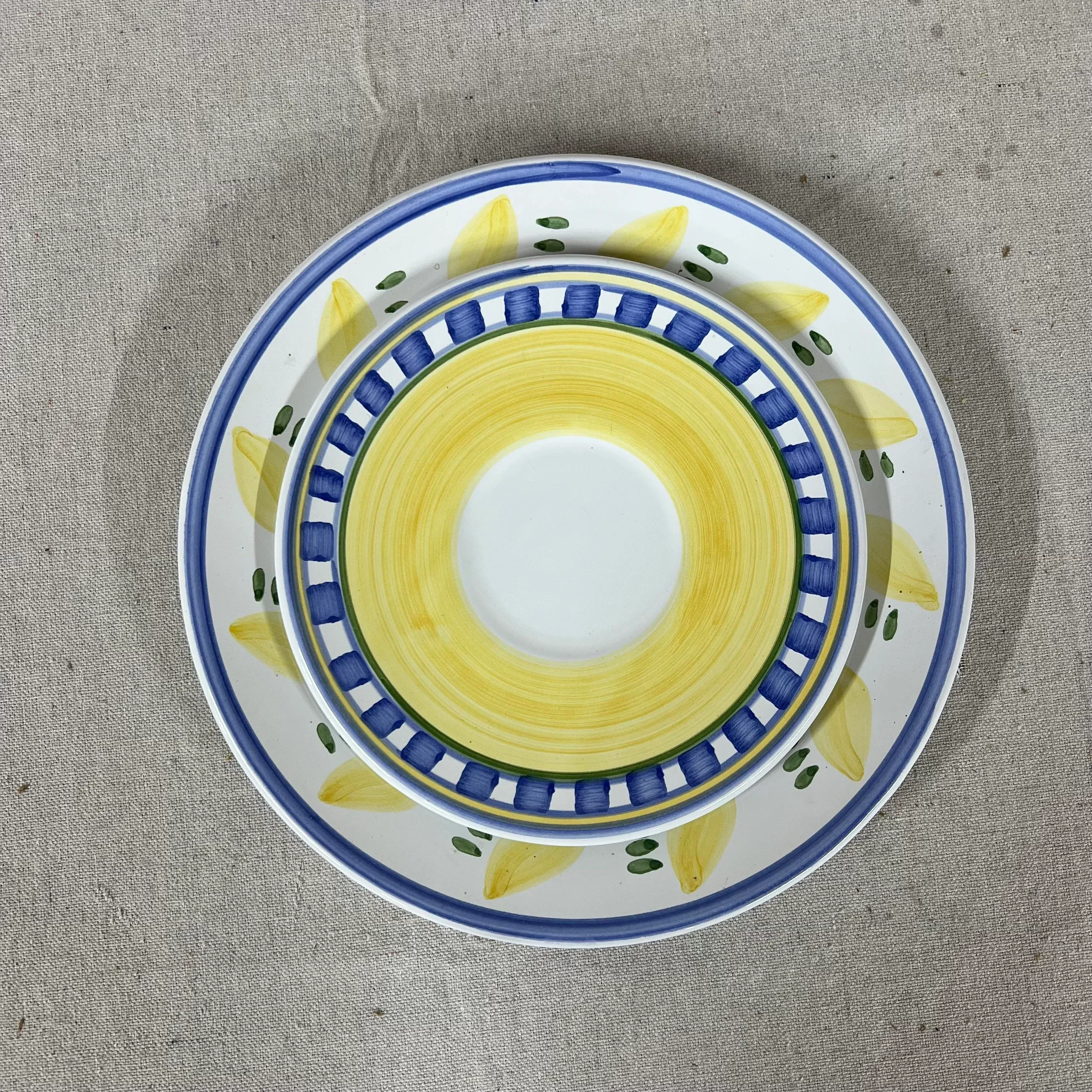 Vintage William-Sonoma Italian Hand Painted Blue and Yellow Plates