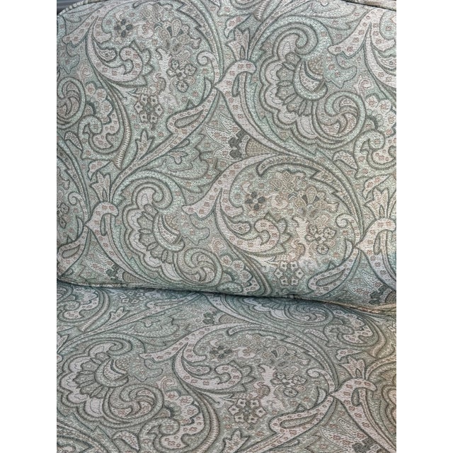 Textile 1970s Hickory White French Provincial-Style Bergère Armchair in Sage Green Brocade & Geometric Fabric For Sale - Image 7 of 14