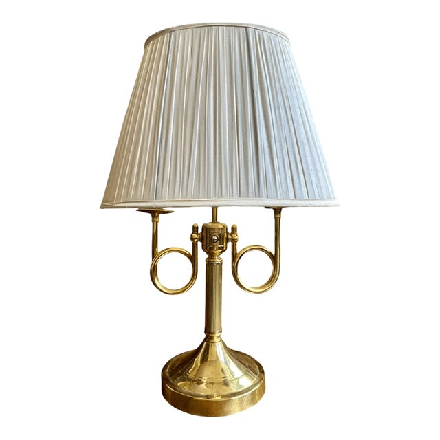 Vintage Horn Design Plated Brass Plug in Table Bouillotte Lamp For Sale