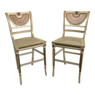 Vintage French Cane Counter Stools - A Pair For Sale