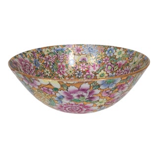 1970's Oversized Hand Painted Japanese Porcelain Floral Bowl For Sale