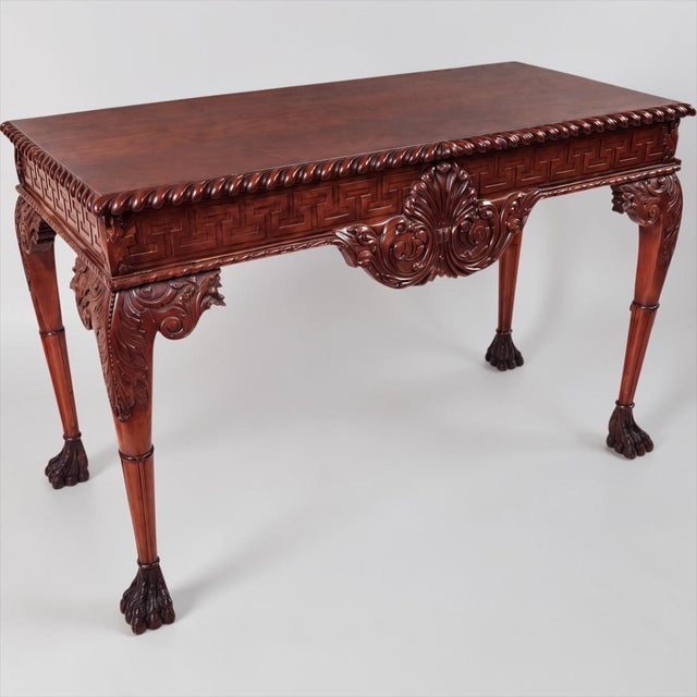 Late 20th Century English Georgian Style Mahogany Console Table - Greek Key Frieze Paw Feet For Sale - Image 5 of 10
