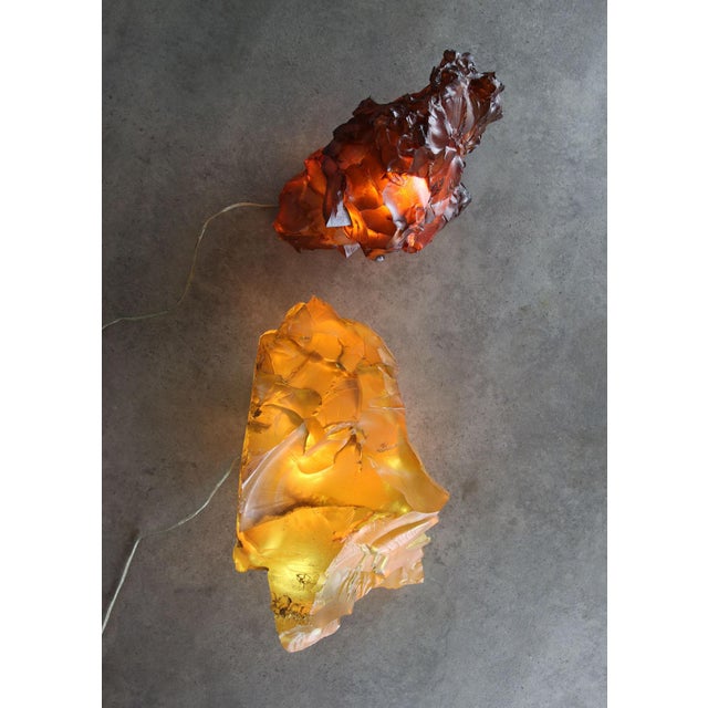 Vintage Italian Orange and Yellow Sculptural Lamps, 1970s, Set of 2 For Sale - Image 10 of 18