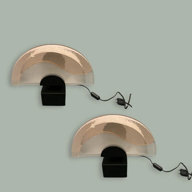 Murano Glass Table Lamps Set of 2 by Zonca Voghera Italy Semi circle pink Murano Glass Shade Height 31 cm Width 37 cm...