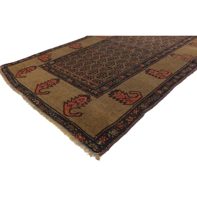 71827 Antique Persian Malayer Rug 03'10 x 06'08. Step into a world of ancient symbolism with this hand-knotted wool...
