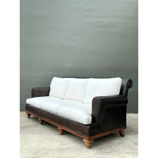Vintage Woven Rattan Roll Arm Sofa For Sale - Image 12 of 12