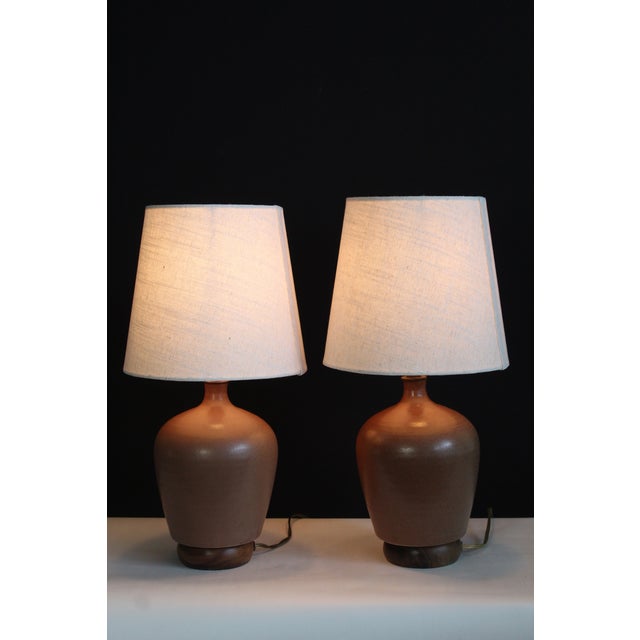 Mid-Century Modern Mid 20th Century French Ceramic Lamps - a Pair For Sale - Image 3 of 9