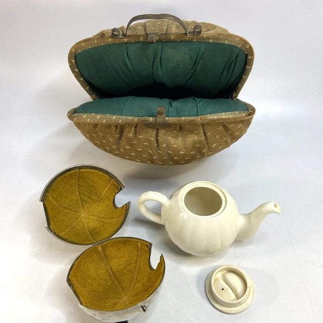 Vintage Rare Dutch Tea Brocade Carriage Caddy a Teapot & Metal Footed Cozy - 3 Pc Set For Sale - Image 10 of 12