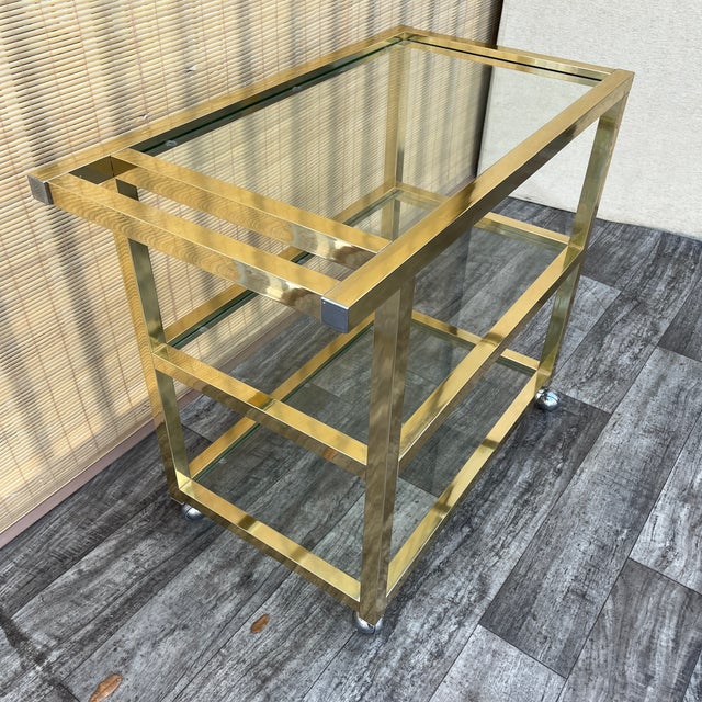 Vintage Mid Century Modern Dry Bar/ Serving Cart in the Pierre Vandel Style. Circa 1970s For Sale In Miami - Image 6 of 18