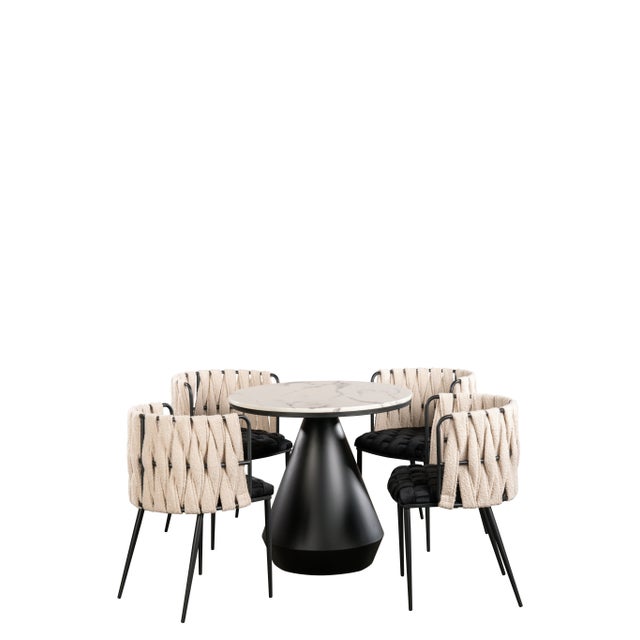 2020s Gigi Marble Top Dining Set with Off White Chairs - Set of 5 For Sale - Image 5 of 7