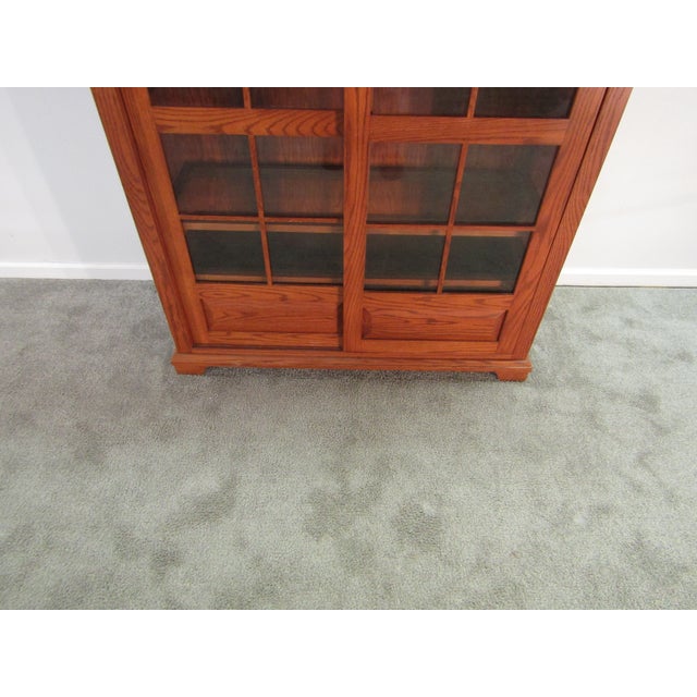 Mission Arts and Crafts Style Solid Oak Sliding Door Bookcase For Sale - Image 4 of 12
