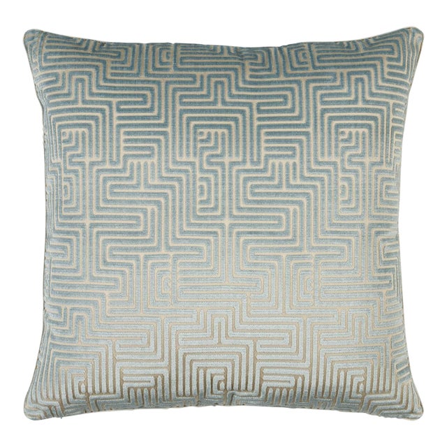 Schumacher Lisboa Velvet 22" Pillow In Sky For Sale