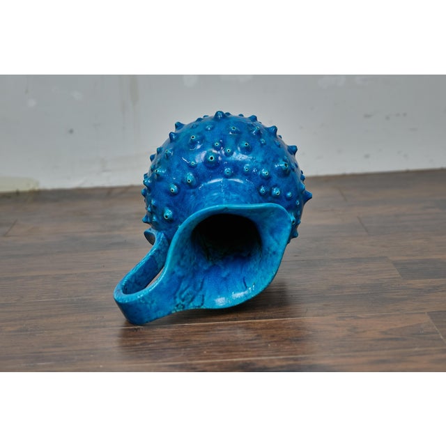 Ceramic Midcentury Modern 1950s French Vallauris Blue Pottery Pitcher with Spiked Design For Sale - Image 7 of 7
