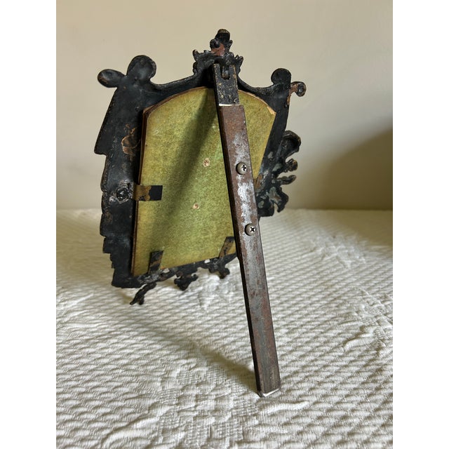 Antique Bronze Tabletop Picture Frame With Cupid and Harp For Sale - Image 4 of 9