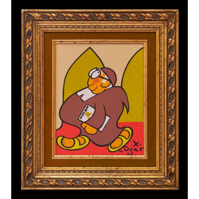 Xavier Cugat (1900-1990, Spanish) "Monkey Business" Serigraph on Canvas Board 7.5" x 9.5" unframed 13.25" x 15.25" framed