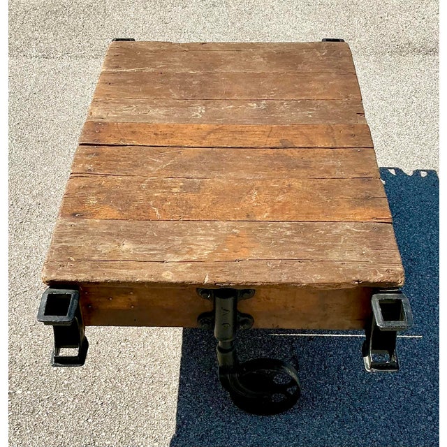 Rustic Vintage Industrial Wagon Coffee Table For Sale - Image 3 of 12