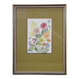 Late 20th Century H McRae Floral Botanical Framed Still Life Watercolor Painting on Paper 17" For Sale