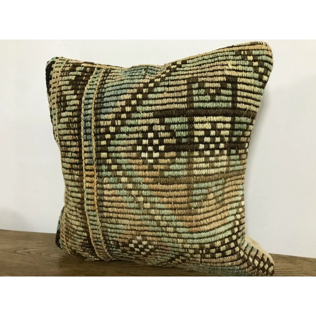 Boho Chic Traditional Turkish Brown and Green Kilim Pillow Cover For Sale - Image 3 of 6