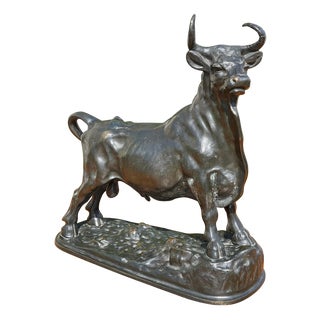 Bronze Roman Bull with Brown Patina attributed to A. Clesinger, 19th Century For Sale