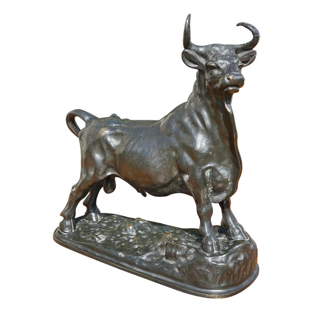 Bronze Roman Bull with Brown Patina attributed to A. Clesinger, 19th Century For Sale