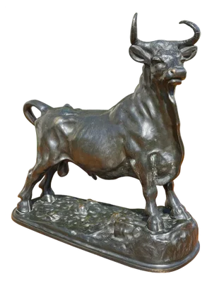 Bronze Roman Bull with Brown Patina attributed to A. Clesinger, 19th Century