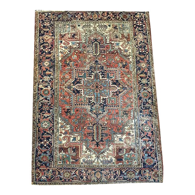 1920s Antique 6'x9' Distressed Heriz Area Rug For Sale