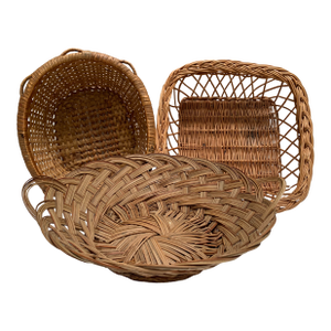 Vintage Set of Three Wood Woven Decor and Serving Baskets