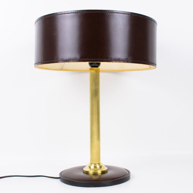 Jacques Adnet Brown Hand-Stitched Leather-Clad Table Lamp For Sale - Image 9 of 14