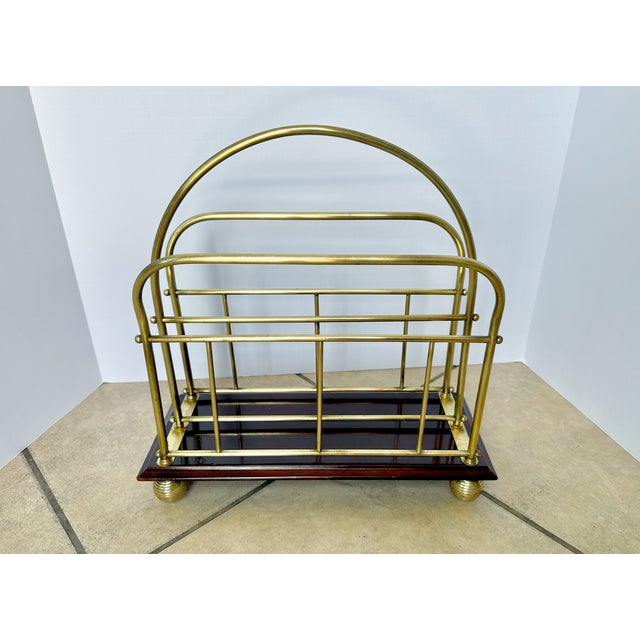 English Victorian Brass Wood Newspaper Magazine Rack For Sale - Image 4 of 18