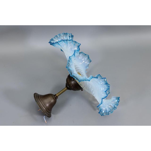 French Art Deco Blue and White Opalescent Ruffled Glass Ceiling Light, 1930s For Sale - Image 18 of 18