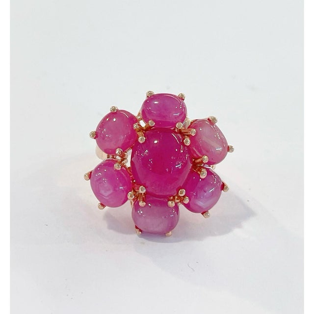 Bochic “Flamenco” Ruby & Star Ruby 18k Gold & Silver Large Cocktail Ring Size 9 For Sale - Image 4 of 5