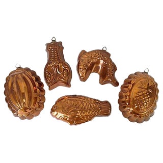 Portugese Kitchen Copper Molds - Set of 5 For Sale