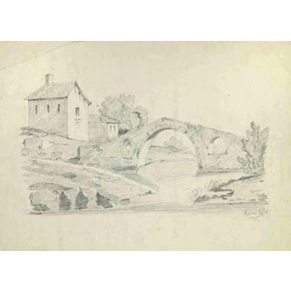 Eugène Pons, The Old Bridge, Pencil Drawing, Early 20th Century For Sale