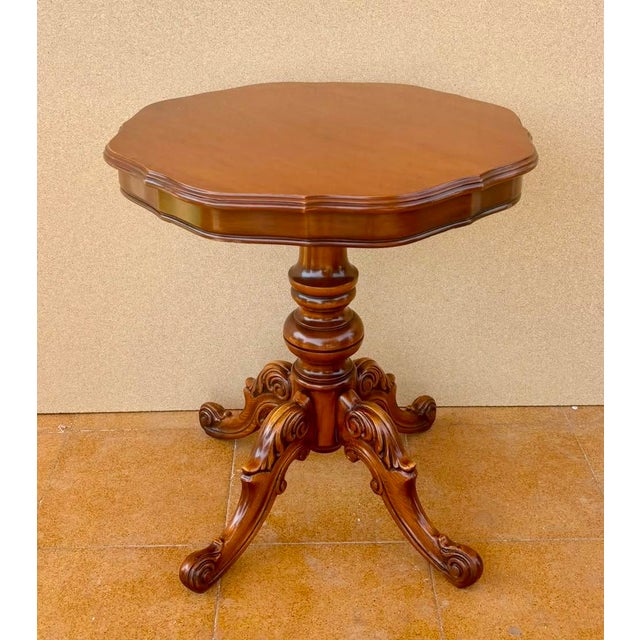 Spanish Carved Wood Pedestal Side Table, Mid-20th Century For Sale - Image 10 of 16