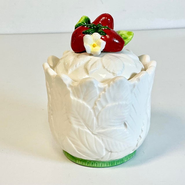 English Mid-Century English Boho Chic Hollywood Regency Trompe L’Oeil Strawberry Jam Jar For Sale - Image 3 of 15