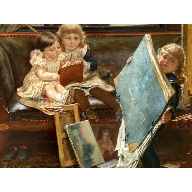 Edgard Farasyn, The Mischievous Little Artists, 1881, Oil on Canvas For Sale - Image 3 of 12