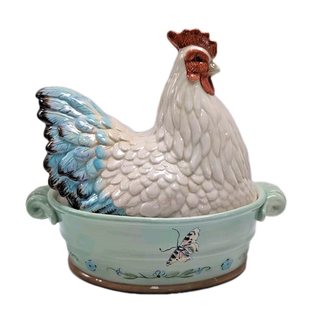 Fitz and Floyd Toulouse Hen Covered Vegetable Serve Bowl Multicolor Hand Painted Excellent condition. No chips, cracks or...