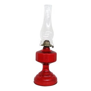 Pa Risdon Usa Large Homesteader Oil Lamp Red Glass With Brass Eagle Burner 4887b For Sale