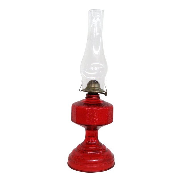 Pa Risdon Usa Large Homesteader Oil Lamp Red Glass With Brass Eagle Burner 4887b For Sale